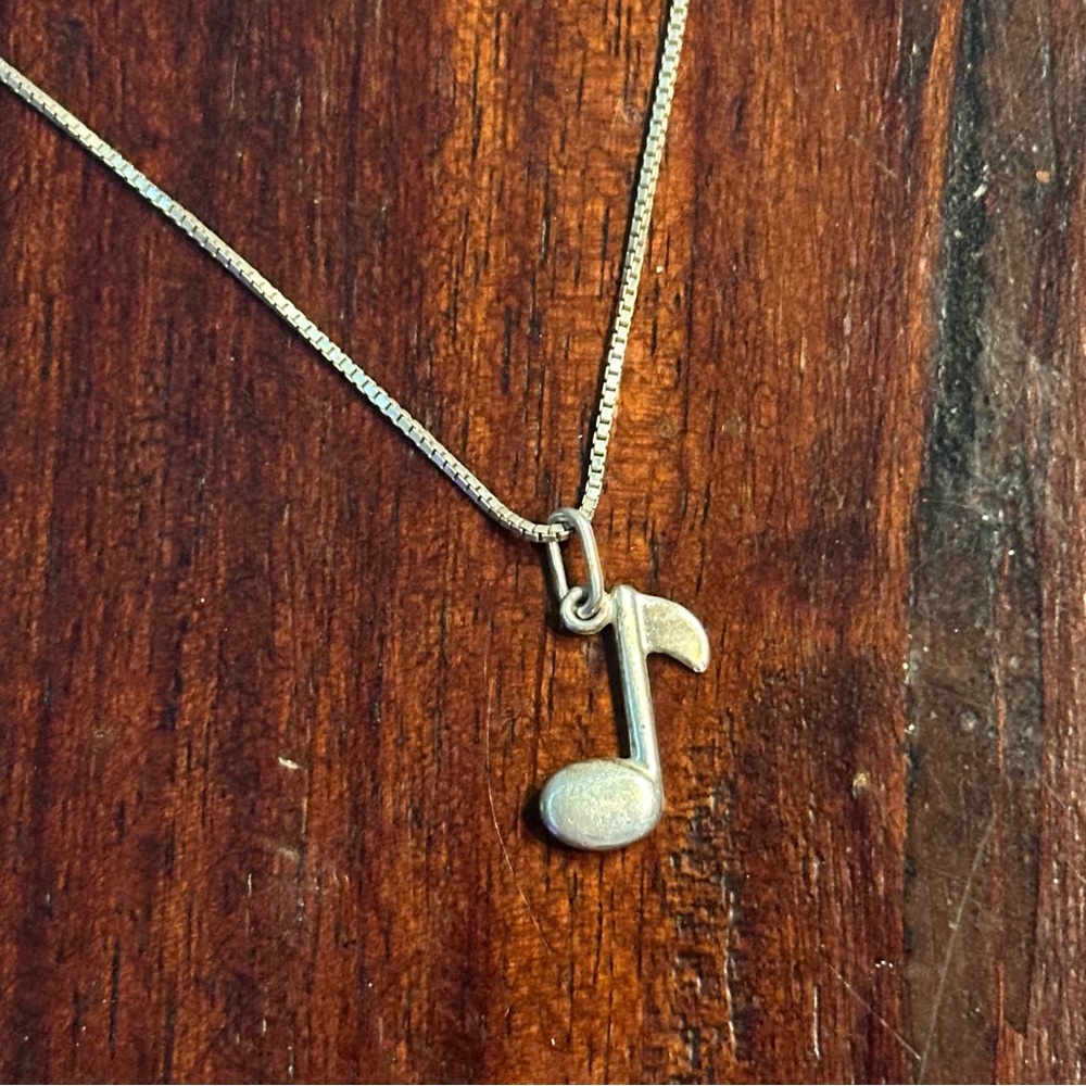 Vintage Musical Note Charm Necklace, 20 Inches, Sterling Silver, Eighth Note